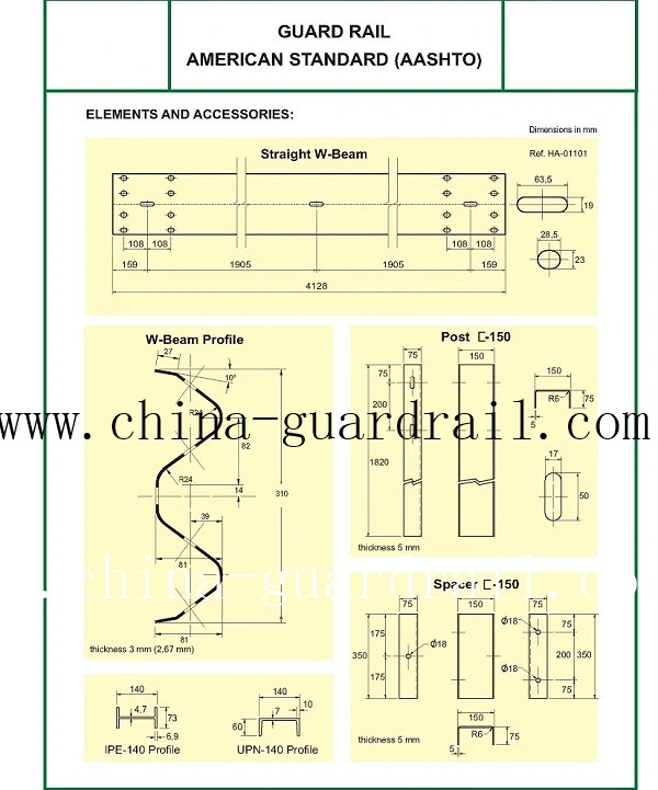 Traffic Barrier Galvanized W Beam Metal Highway Guardrail