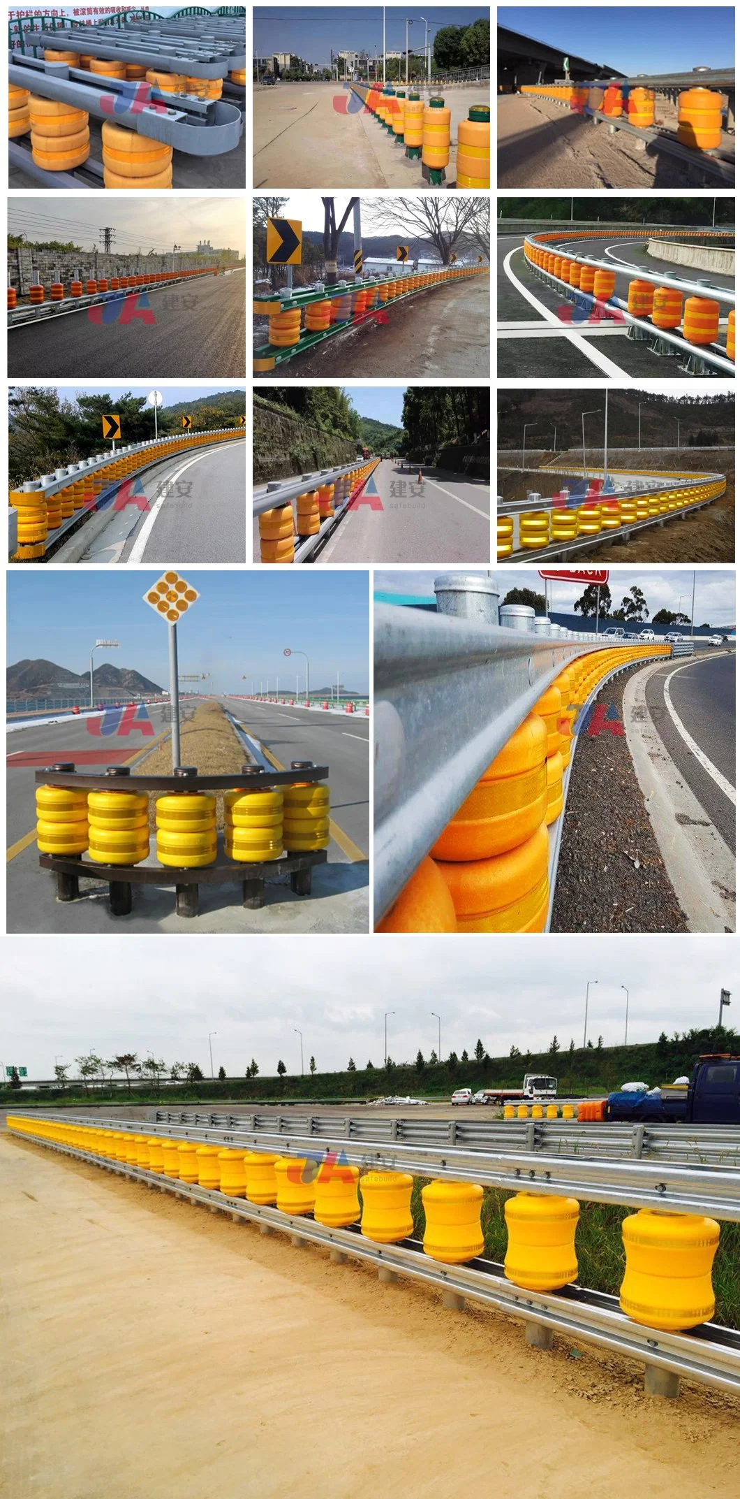 Traffic Safety ISO Standard EVA Buckets Rolling Guardrail PU and PVC Roller Barrier for Highway